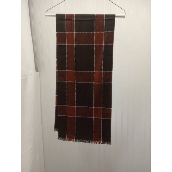 Vintage wool like brown plaid winter scarf - Picture 2 of 3